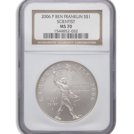 2006 p $1 franklin scientist silver commem ngc ms70