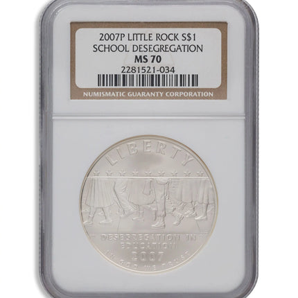 2007-P $1 Little Rock, Deseg Silver Commem - NGC MS70 Genventro Bullion and Coins