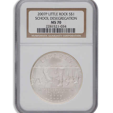 2007 p $1 little rock, deseg silver commem ngc ms70