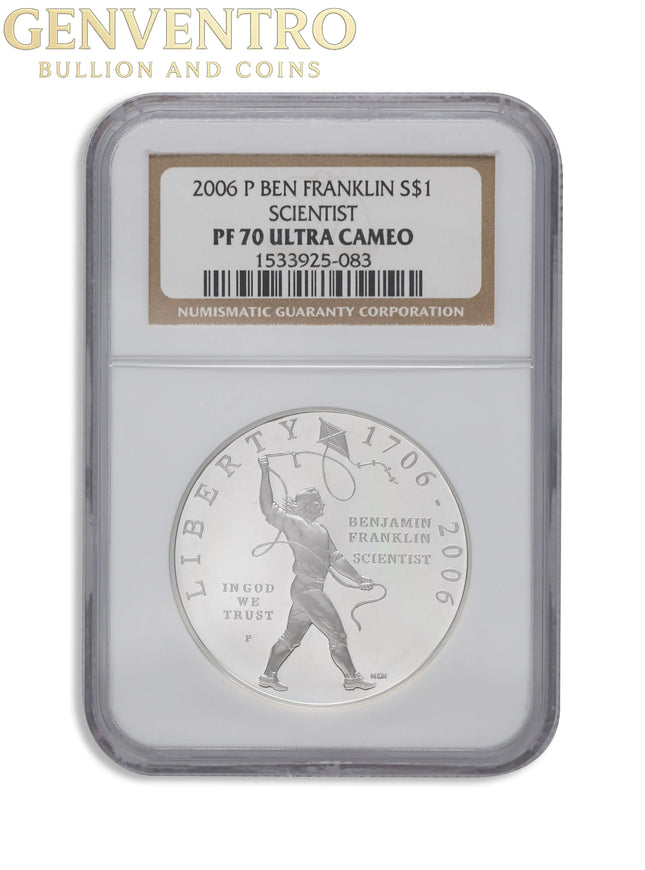 2006-P $1 Franklin Scientist Silver Commem - NGC PF70 Genventro Bullion and Coins