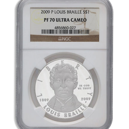 2009-P $1 Louis Braille Silver Commem - NGC PF70 Genventro Bullion and Coins