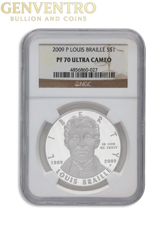 2009-P $1 Louis Braille Silver Commem - NGC PF70 Genventro Bullion and Coins
