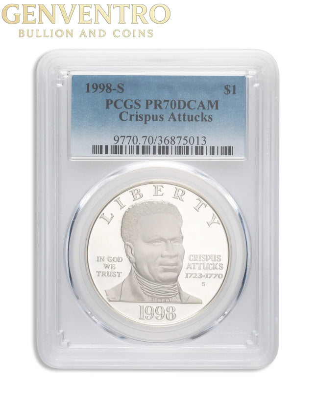 1998-S $1 Black Patriots Silver Commem - PCGS PF70 Genventro Bullion and Coins