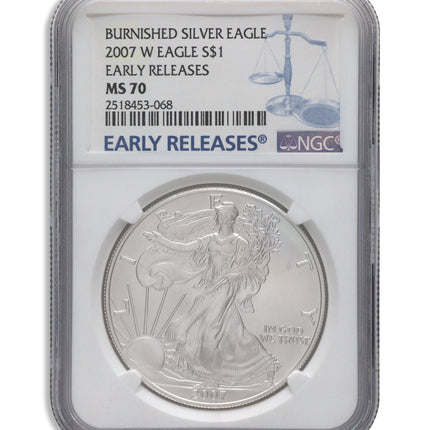 2007 w burnished silver eagle ngc ms70 er