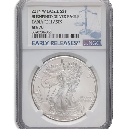2014 w burnished silver eagle ngc ms70 er