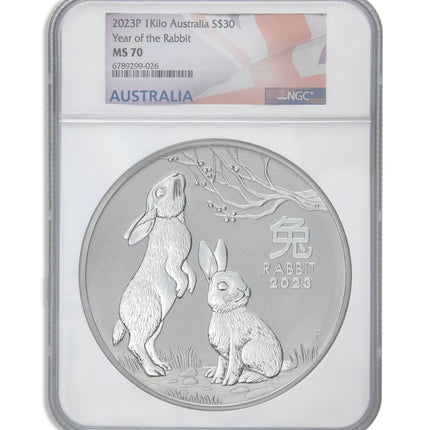 2023 Kilo Australia Silver Lunar Rabbit - Series III NGC MS70 Genventro Bullion and Coins