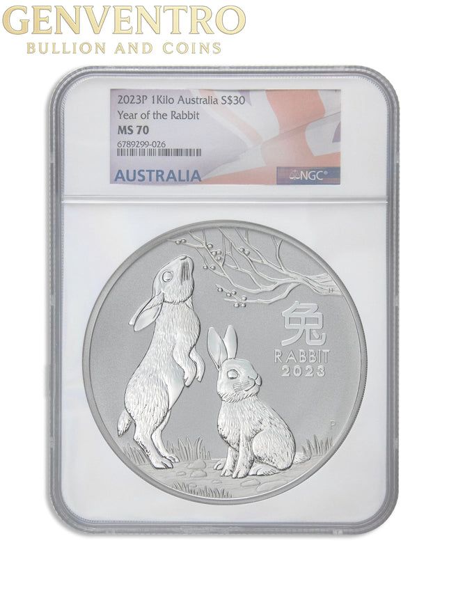 2023 Kilo Australia Silver Lunar Rabbit - Series III NGC MS70 Genventro Bullion and Coins