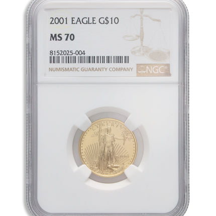 2001 1/4 oz gold eagle $10 ngc ms70