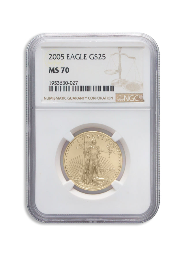 2005 1/2 oz gold eagle $25 ngc ms70
