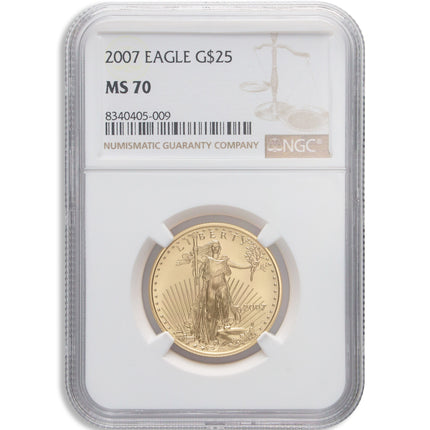 2007 1/2 oz gold eagle $25 ngc ms70