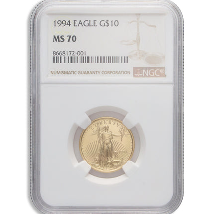 1994 1/4 oz gold eagle $10 ngc ms70