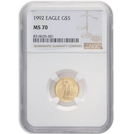 1992 1/10 oz gold eagle $5 ngc ms70