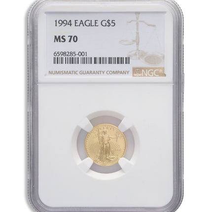 1994 1/10 oz gold eagle $5 ngc ms70