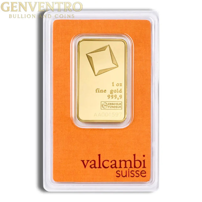 1 oz Gold Bar - Valcambi (Carded) Genventro Bullion and Coins