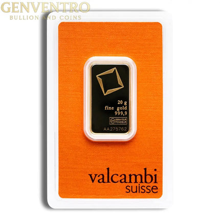 20 gram Gold Bar - Valcambi (Carded) Genventro Bullion and Coins