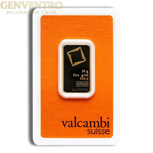 20 gram Gold Bar - Valcambi (Carded) Genventro Bullion and Coins