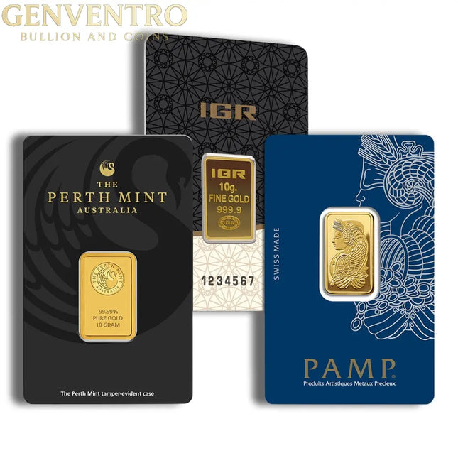 10 gram Gold Bar - Brand Varies (Carded) Genventro Bullion and Coins