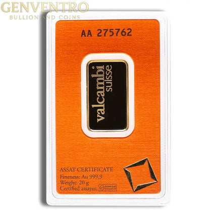 20 gram Gold Bar - Valcambi (Carded) Genventro Bullion and Coins