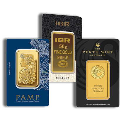 50 gram gold bar brand varies (carded)