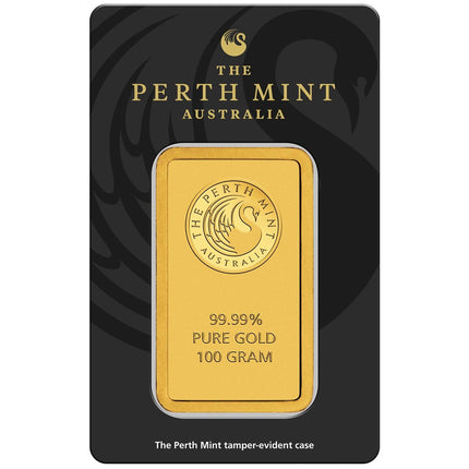 100 gram gold bar perth mint (carded)