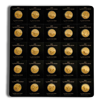 25 x 1 g canadian maplegram gold coins (carded)