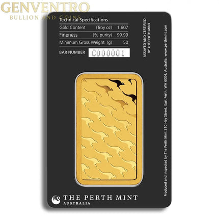 50 gram Gold Bar - Perth Mint (Carded) Genventro Bullion and Coins