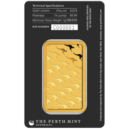 100 gram gold bar perth mint (carded)