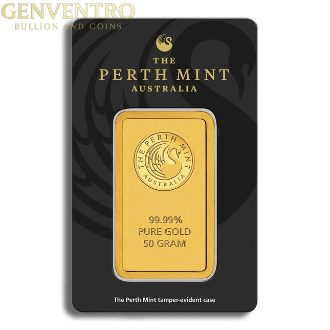 50 gram Gold Bar - Perth Mint (Carded) Genventro Bullion and Coins