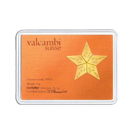 5 x 1 gram valcambi combibar™ star (assay plain back)