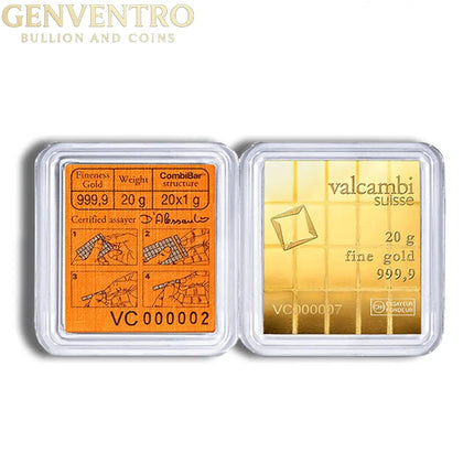20 x 1 gram .9999 Valcambi CombiBar™ Gold (In Assay) Genventro Bullion and Coins