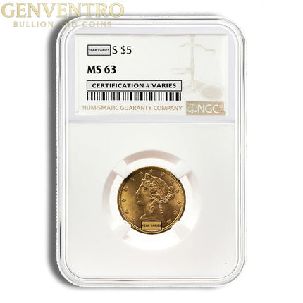$5 Gold Liberty Half Eagle - NGC MS63 Genventro Bullion and Coins