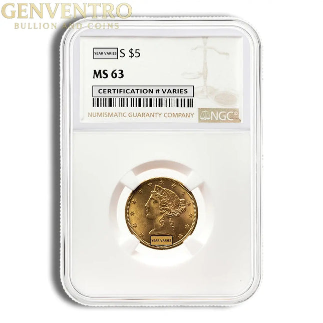 $5 Gold Liberty Half Eagle - NGC MS63 Genventro Bullion and Coins