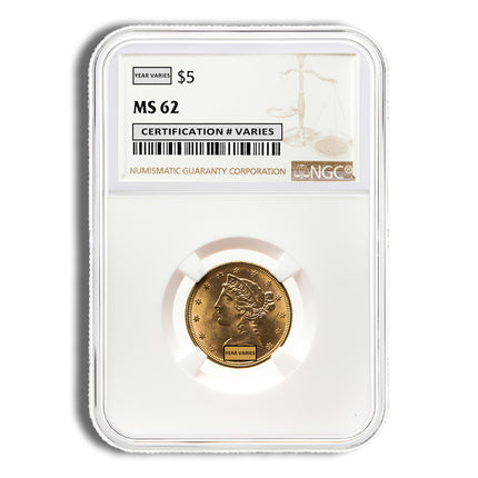 $5 gold liberty half eagle ngc ms62