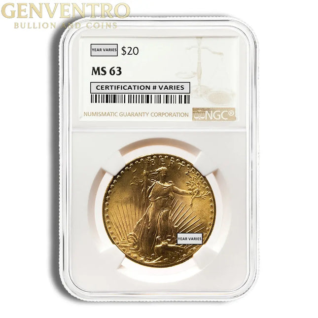 $20 Gold Saint-Gaudens Double Eagle - NGC MS63 Genventro Bullion and Coins