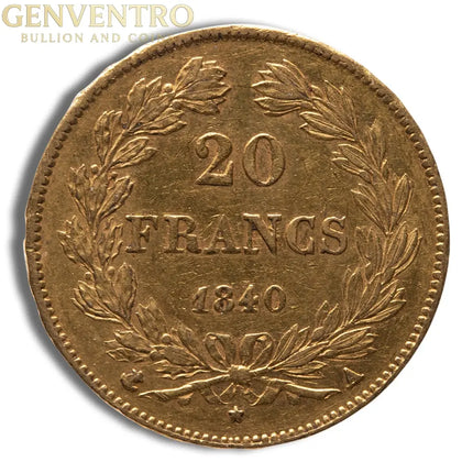 France Gold 20 Francs - Louis Philippe (1830-1848) Genventro Bullion and Coins
