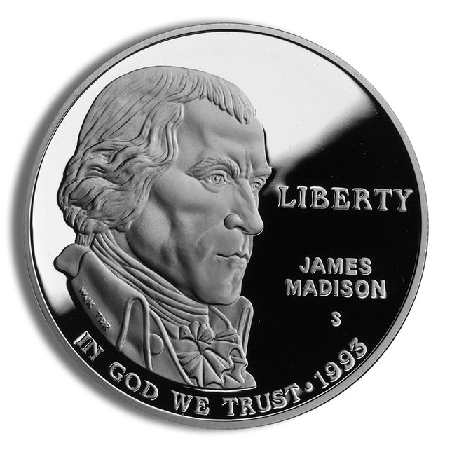 1993 s $1 bill of rights, madison silver commem proof