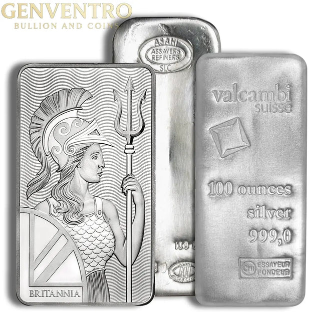 100 oz Silver Bar - Brand Varies (IRA Eligible) Genventro Bullion and Coins