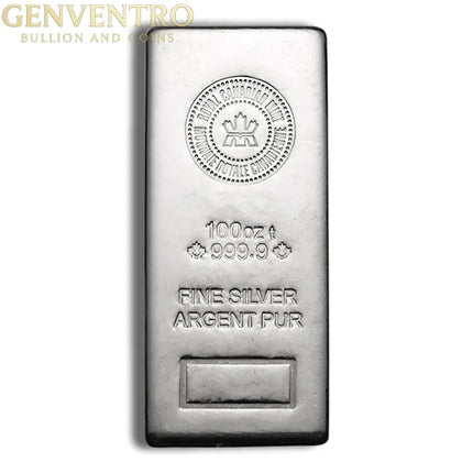 100 oz Silver Bar - Royal Canadian Mint - RCM Genventro Bullion and Coins