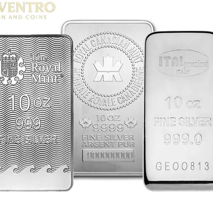 10 oz Silver Bar - Brand Varies Genventro Bullion and Coins