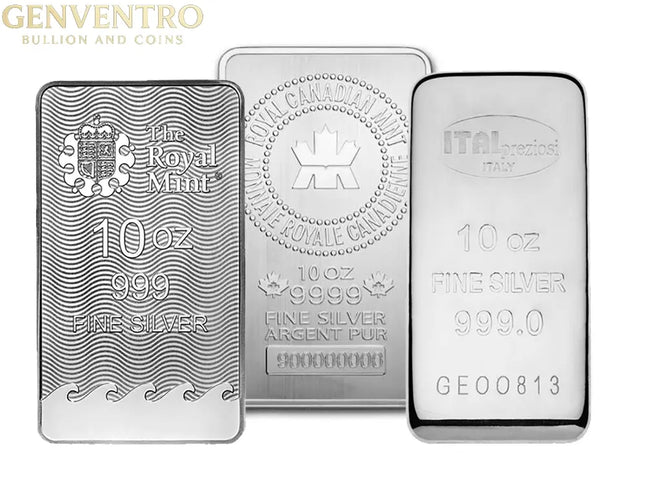 10 oz Silver Bar - Brand Varies Genventro Bullion and Coins