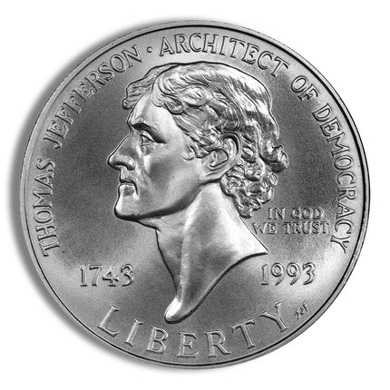 1993 p $1 jefferson silver commem bu