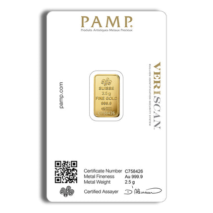 2.5 gram gold bar pamp fortuna (carded)
