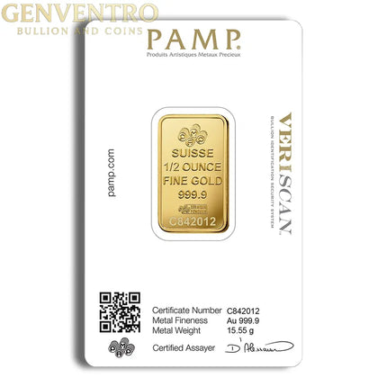 1/2 oz Gold Bar - PAMP Fortuna (Carded) Genventro Bullion and Coins
