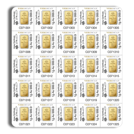 25 x 1 g gold bar pamp multigram gold bar (carded)