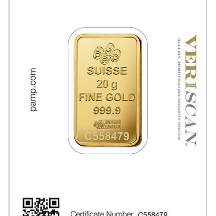 20 gram gold bar pamp fortuna (carded)