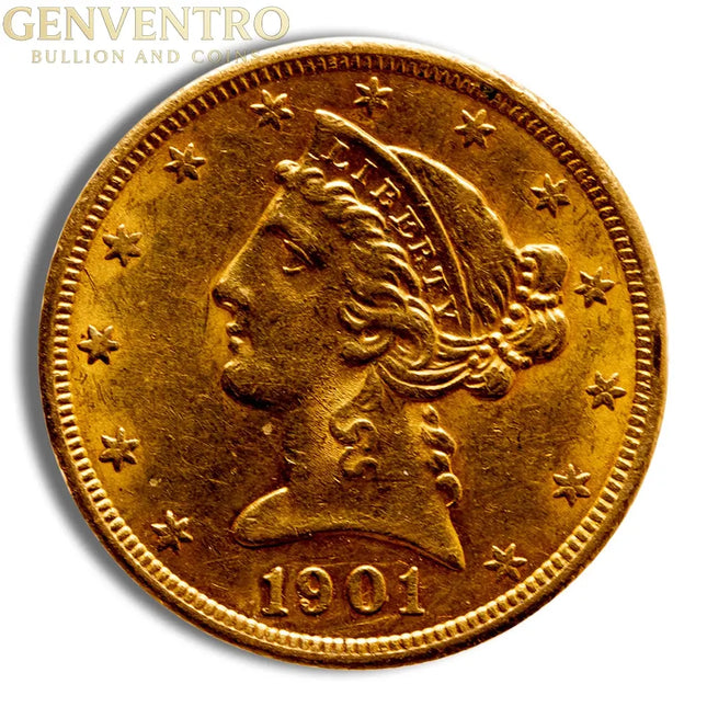 $5 Gold Liberty Half Eagle - AU Genventro Bullion and Coins