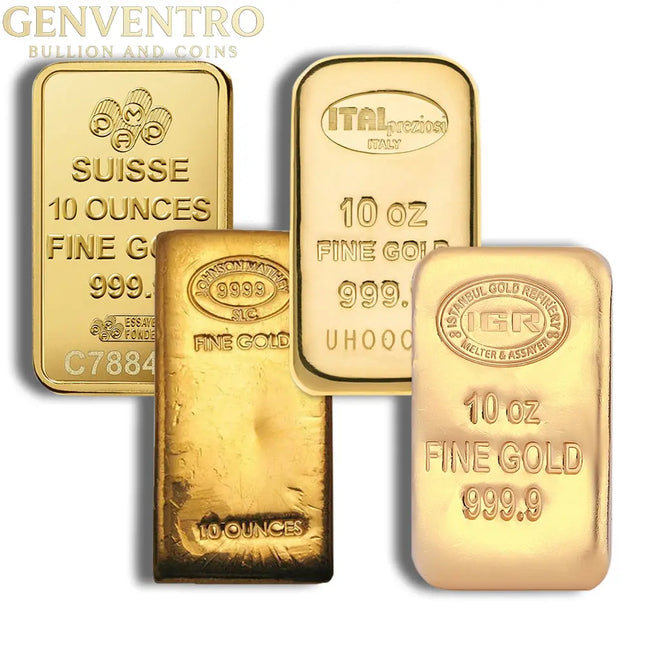 10 oz Gold Bar - Brand Varies .9999 Genventro Bullion and Coins