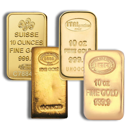 10 oz gold bar brand varies .9999