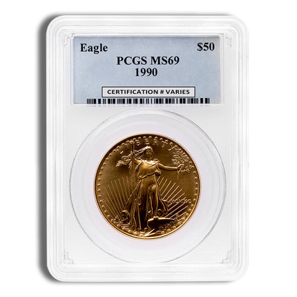 1990 1 oz gold eagle $50 pcgs ms69