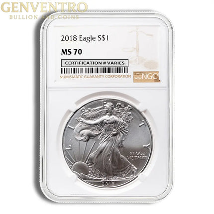 2018 Silver Eagle NGC MS70 Genventro Bullion and Coins